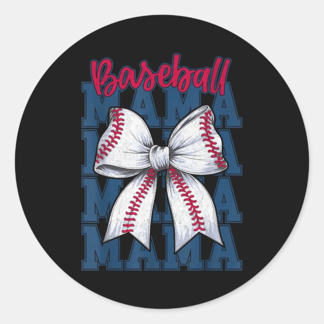 Sticker Rond Baseball Mama Coquette Bow Game Day Baseball Mom M (Devant)