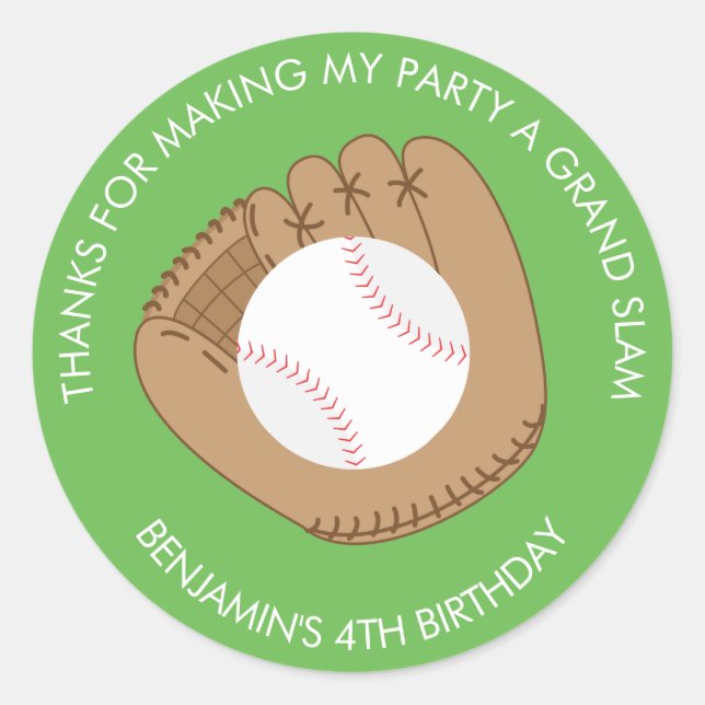 Sticker Rond Baseball Mitten et Ball Anniversaire (Devant)