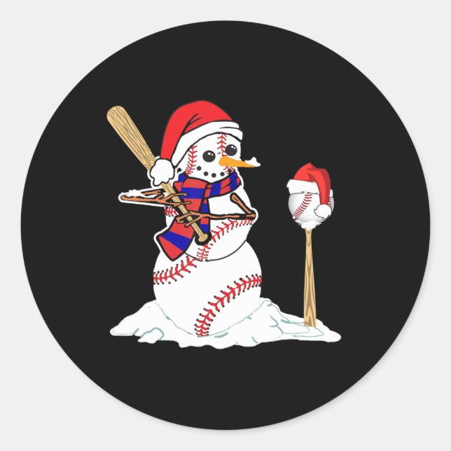 Sticker Rond Baseball Noël Snowman Jouer Baseball (Devant)