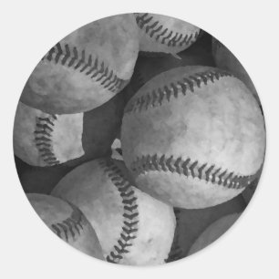 Sticker Rond Baseball noir et blanc