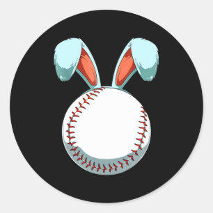 Sticker Rond Baseball Pâques Jour Lapin Oreilles Lapin Baseball