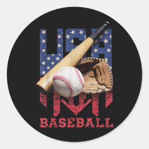 Sticker Rond Baseball Patriotique 4 Juillet Hommes Drapeau Amér