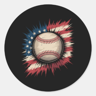 Sticker Rond Baseball patriotique USA Drapeau américain vintage