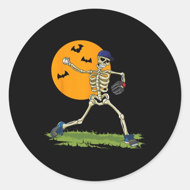 Sticker Rond Baseball Skeleton Halloween Hommes garçons Basebal (Devant)