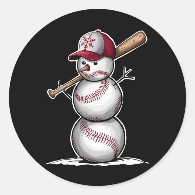 Sticker Rond Baseball Snowman Balls Neige Noël Noël Noël cadeau (Devant)