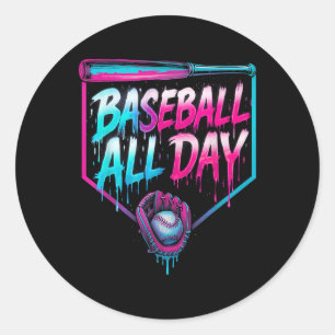 Sticker Rond Baseball Toute La Journée Crème Glace Déchirant Ba