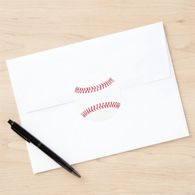 Sticker Rond Baseball uni avec coutures Personnalisable Sports (Simple round baseball sticker insitu. Great for baseball themed parties, gift wrap or scrap booking.)