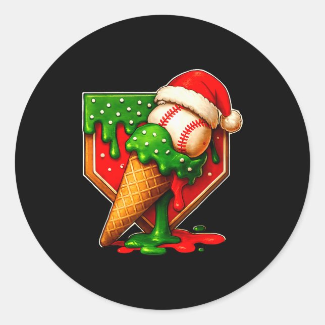 Sticker Rond Baseball Xmas Christmas Baseball Ice Cream Drip Bo (Devant)