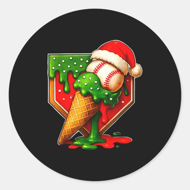 Sticker Rond Baseball Xmas Christmas Baseball Ice Cream Drip Bo (Devant)