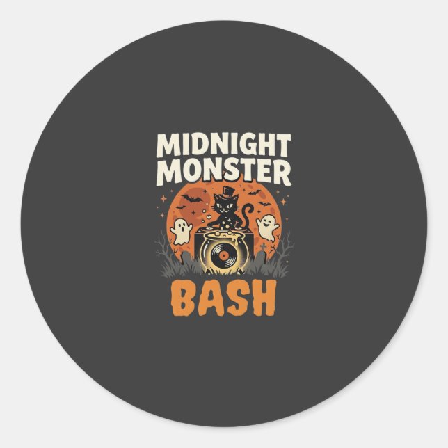 Sticker Rond Bash de monstres de minuit d'Halloween (Devant)