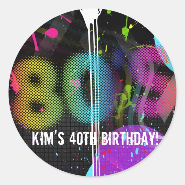 Sticker Rond Bash Retro Rainbow Splash fête d'anniversaire des  (Devant)