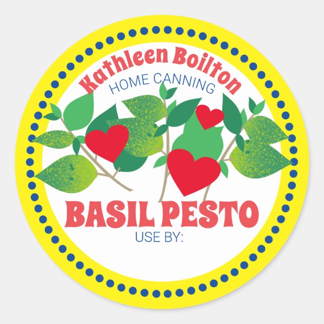 Sticker Rond Basil pesto coeur maison italienne en conserve (Devant)