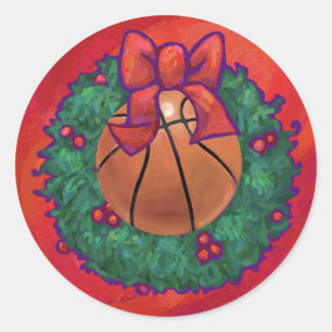 Sticker Rond Basket-ball à l'intérieur de la couronne de Noël