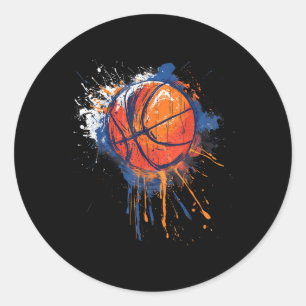 Sticker Rond Basket-ball Aquarelle Dessin Armoire Basket-ball L