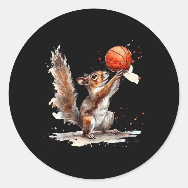 Sticker Rond Basket-ball Aquarelle écureuil Basket-ball (Devant)