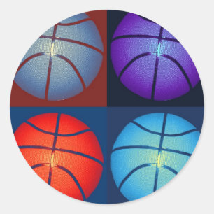 Sticker Rond Basket-ball Art Pop Quatre Couleurs