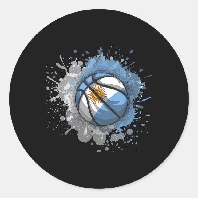 Sticker Rond Basket-ball avec drapeau argentin (Devant)