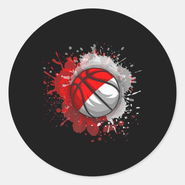 Sticker Rond Basket-ball avec drapeau indonésien (Devant)