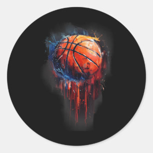 Sticker Rond Basket-ball Basketball Boucle Aquarelle Colo