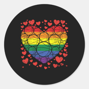 Sticker Rond Basket-ball Coeur Gay Retro Pride Drapeau LGBT-Q P