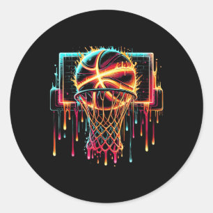 Sticker Rond Basket-ball coloré goutte couleur Splash Hoop Net