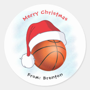 Sticker Rond Basket-ball de Santa Hat Joyeux Noël