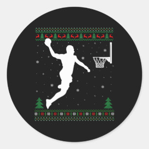 Sticker Rond Basket-ball Dunking Xmas Ugly Basketball Joueur Ch