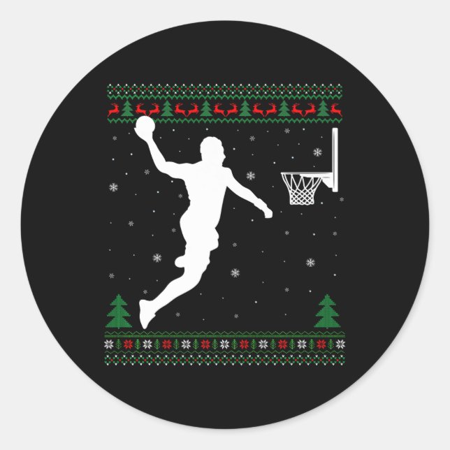 Sticker Rond Basket-ball Dunking Xmas Ugly Basketball Joueur Ch (Devant)