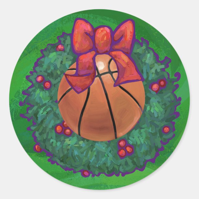 Sticker Rond Basket-ball en couronne de Noël (Devant)