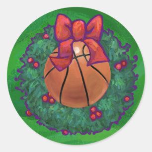 Sticker Rond Basket-ball en couronne de Noël