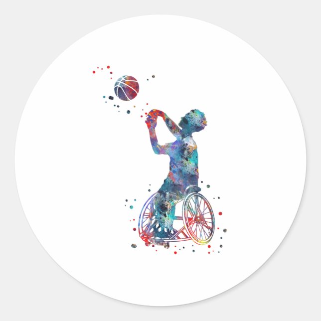 Sticker Rond Basket-ball en fauteuil roulant (Devant)