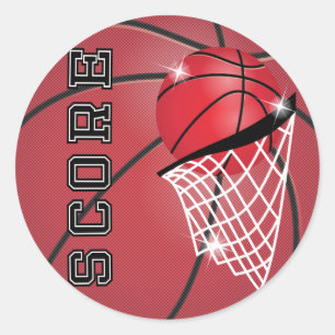 Sticker Rond Basket-ball en rouge