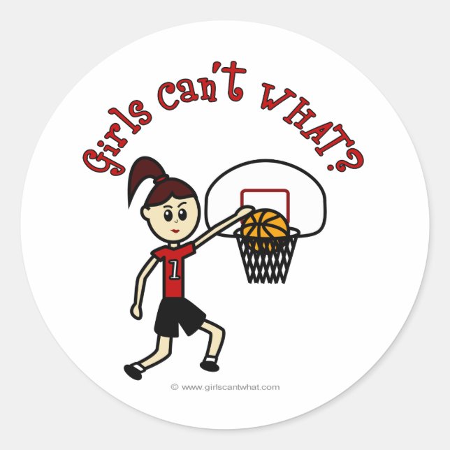 Sticker Rond Basket-ball féminin rouge clair (Devant)