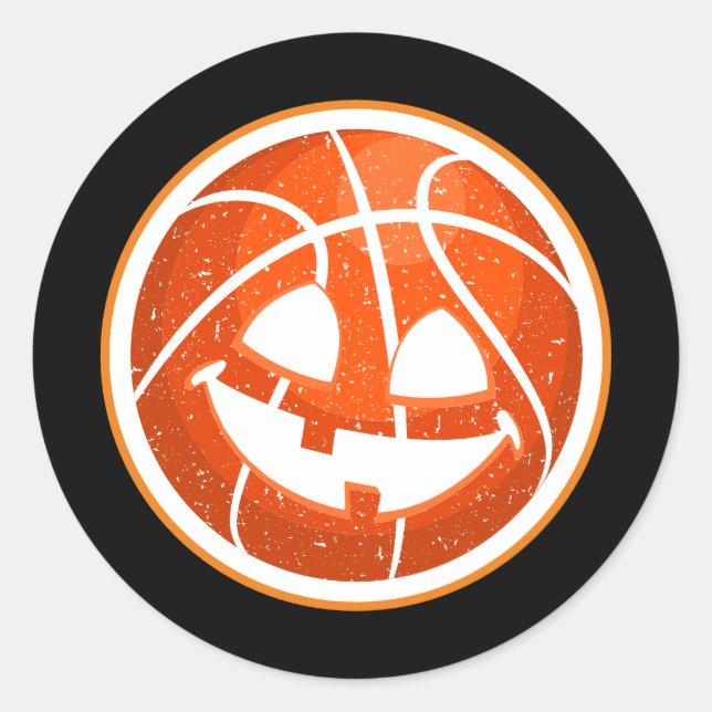 Sticker Rond Basket-ball Halloween Citrouille Orange en noir (Devant)