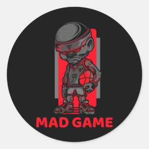 Sticker Rond Basket-Ball Made Jeu Rouge Et Gris
