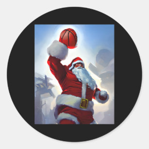 Sticker Rond Basket-ball Noël Père Noël Dunking Pour Hommes A