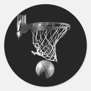 Sticker Rond Basket-ball noir et blanc