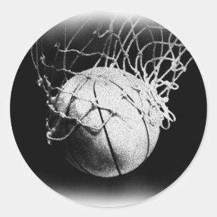 Sticker Rond Basket-ball noir et blanc