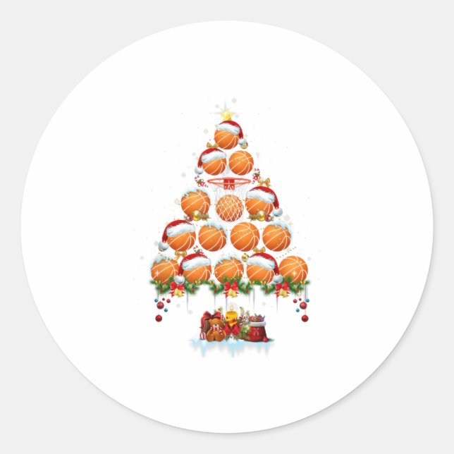 Sticker Rond Basket-ball Père Noël Xmas Tree L (Devant)