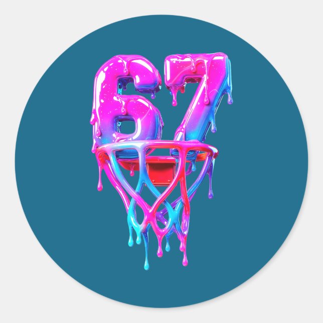 Sticker Rond Basket-ball Rétro Six 67 Sept Drip (Devant)
