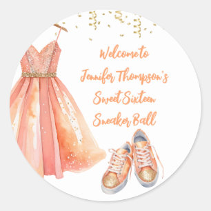 Sticker Rond Basket Ball Sweet 16 Peach & Gold Parties scintill