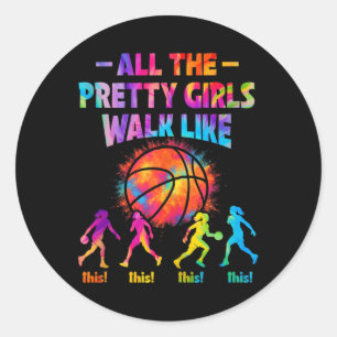 Sticker Rond Basket-Ball Toutes Les Jolies Filles Marchent Comm