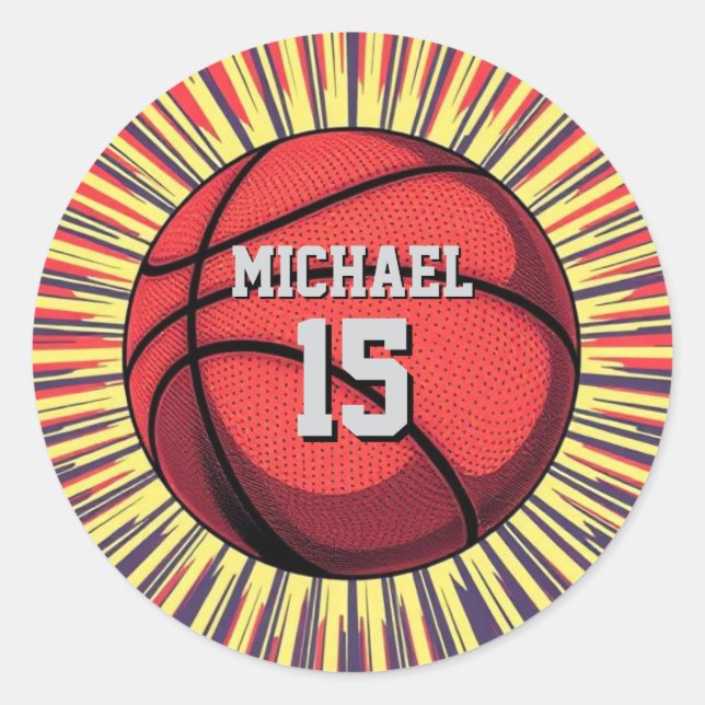 Sticker Rond Basket-ball Votre nom Pop Art (Devant)