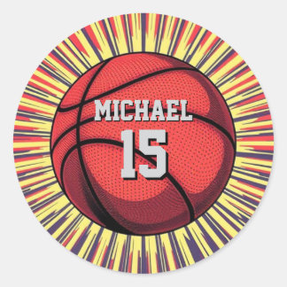 Sticker Rond Basket-ball Votre nom Pop Art