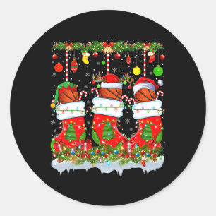 Sticker Rond Basket Drôle Dans Les Chaussettes De Noël Éclairag