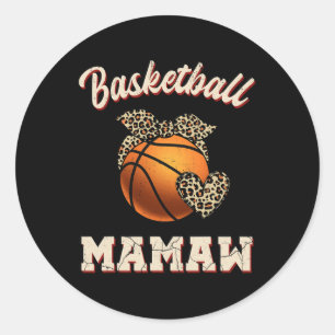 Sticker Rond Basket Mamaw Bandana Leopard Coeur fans Mère