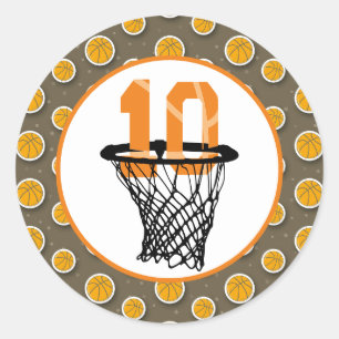 Sticker Rond Basketball 10e anniversaire avec numéro dans mini 