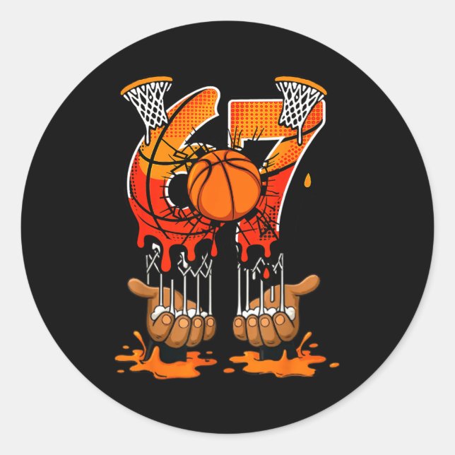 Sticker Rond Basketball 67 Six Seven 6 7 Boys Funny Gen Alpha M (Devant)