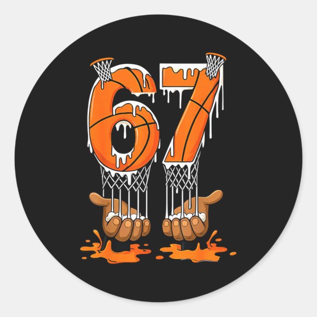 Sticker Rond Basketball 67 Six Seven Funny Gen Alpha Meme Drip  (Devant)