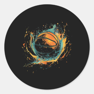 Sticker Rond Basketball Armoire Basketball Lover Aquarelle Dra